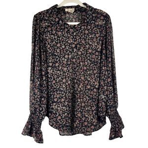 Festi Women Button Up Sheer Floral Paisley Blouse 1 14/16
